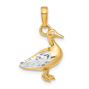 Image of 14K Yellow Gold and White Rhodium Diamond-cut 3D Duck Pendant