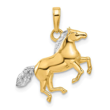 Image of 14K Yellow Gold and White Rhodium Diamond-cut 3D Horse Pendant