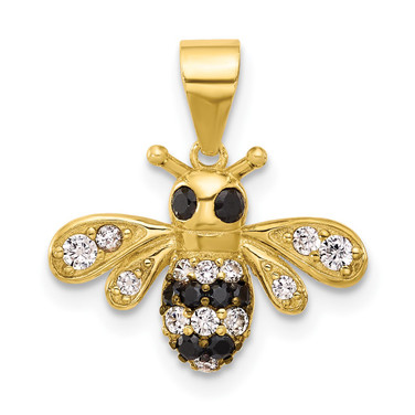 Sterling Silver Gold-tone Black Rhodium-plated Bee with CZ Pendant