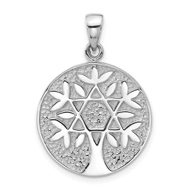 Image of Sterling Silver Rhodium-Plated Polished Star of David in Tree Round Pendant