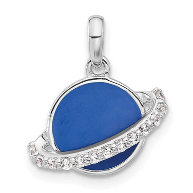 Image of Sterling Silver Rhodium-plated Polished Round Blue Enamel CZ Planet Pendant