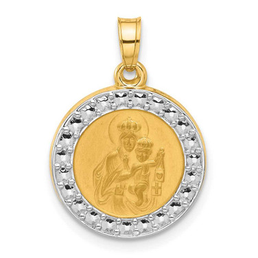 Image of 14K Yellow Gold and White Rhodium Hollow Our Lady of Mt Carmel Medal Pendant