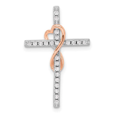 Image of Sterling Silver Rhodium-plated Pink CZ Cross/Heart Infinity Chain Slide Pendant