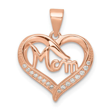 Sterling Silver Pink CZ Mom Heart Pendant