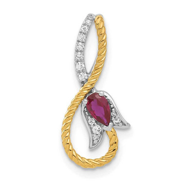 Image of Sterling Silver w/YG Created Ruby & CZ Roseate Pendant
