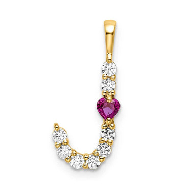 Image of Gold-plated Sterling Silver Large Initial J CZ & Created Ruby Pendant