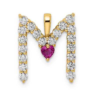 Image of Gold-plated Sterling Silver Large Initial M CZ & Created Ruby Pendant