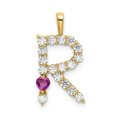 Image of Gold-plated Sterling Silver Large Initial R CZ & Created Ruby Pendant