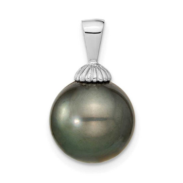 Image of 14k White Gold 11-12mm Black Round Saltwater Cultured Tahitian Pearl Pendant