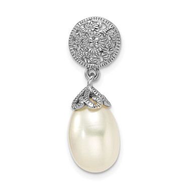 Sterling Silver Rhodium-plated w/Diamond and Freshwater Cultured Pearl Pendant