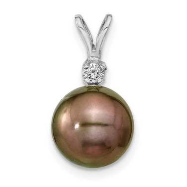 Image of 14k White Gold 9-10mm Round Saltwater Cultured Tahitian Pearl .05ctw Diamond Pendant