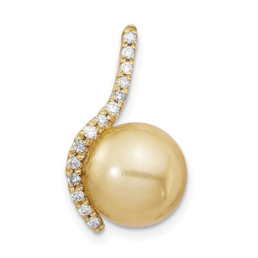 Image of 14K Yellow Gold 10-11mm Golden Saltwater Cultured South Sea Pearl .125ctw Diamond Pendant
