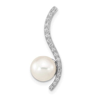 Image of 14k White Gold 7-8mm Round White Saltwater Cultured Akoya Pearl .06ctw Diamond Chain Slide Pendant