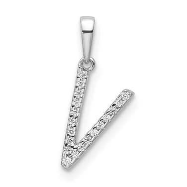Image of 14K White Gold Diamond Letter V Initial Pendant PM9798V-006-WA