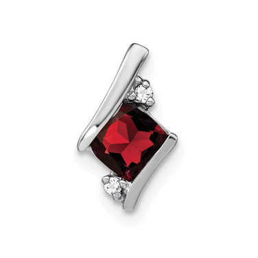 Image of 14K White Gold Cushion Garnet and Diamond Chain Slide Pendant PM7398-GA-002-WA