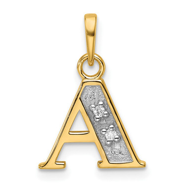 14K Yellow Gold with Rhodium Diamond Letter A Initial Pendant YC1541A