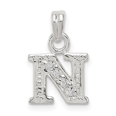 Sterling Silver CZ Letter N Initial Pendant