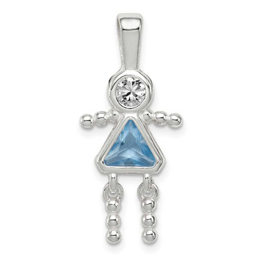 Image of Sterling Silver CZ & March Glass Girl Pendant