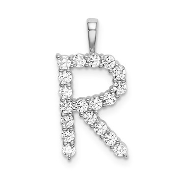 14k White Gold Large Initial R Diamond Pendant
