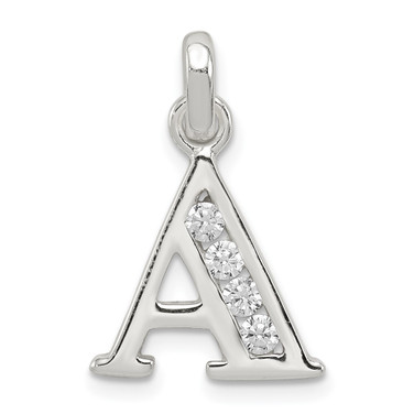 Sterling Silver White CZ Letter A Initial Pendant