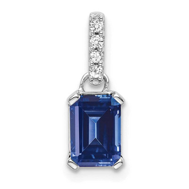 Image of 14K White Gold Created Sapphire and Diamond Pendant