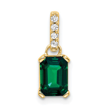 14K Yellow Gold Created Emerald and Diamond Pendant