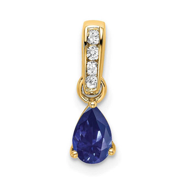 Image of 10k Yellow Gold Pear Created Sapphire and Diamond Pendant
