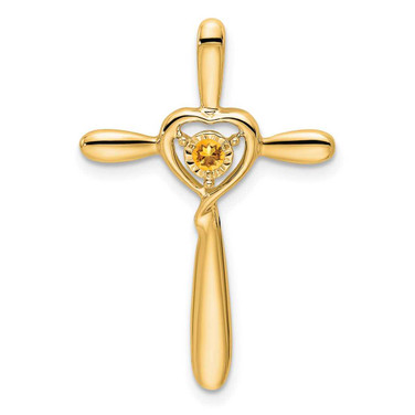 Image of 14K Yellow Gold Citrine Cross w/Heart Chain Slide Pendant