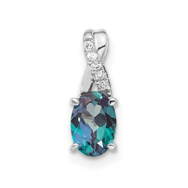 Image of 14K White Gold Oval Created Alexandrite and Diamond Pendant