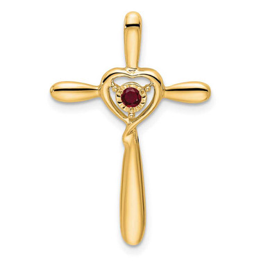 Image of 14K Yellow Gold Created Ruby Cross w/Heart Chain Slide Pendant
