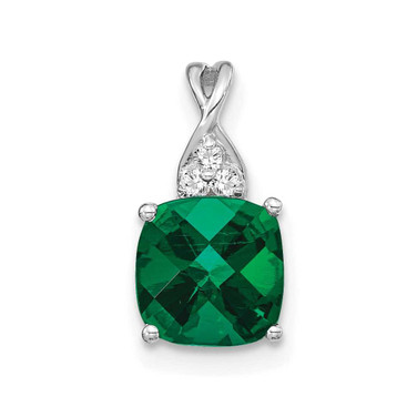 Image of 14K White Gold Checkerboard Created Emerald and Diamond Pendant