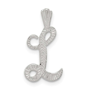Image of Sterling Silver Polished & Textured Letter L Initial Chain Slide Pendant