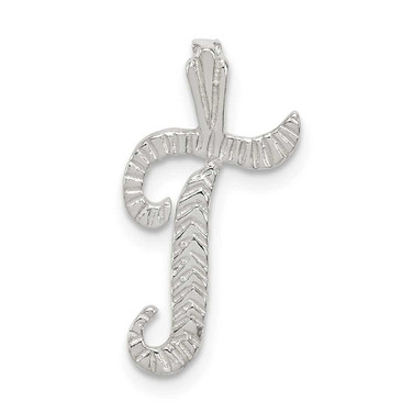 Image of Sterling Silver Polished & Textured Letter T Initial Chain Slide Pendant