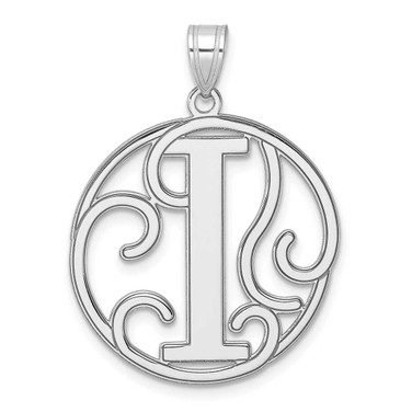 Image of Large Sterling Silver Rhodium-plated Fancy Script Letter I Initial Pendant
