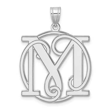 Image of Large Sterling Silver Rhodium-plated Fancy Script Letter M Initial Pendant