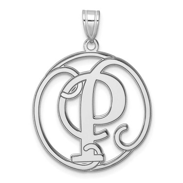Image of Large Sterling Silver Rhodium-plated Fancy Script Letter P Initial Pendant