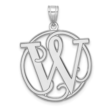 Image of Large Sterling Silver Rhodium-plated Fancy Script Letter W Initial Pendant