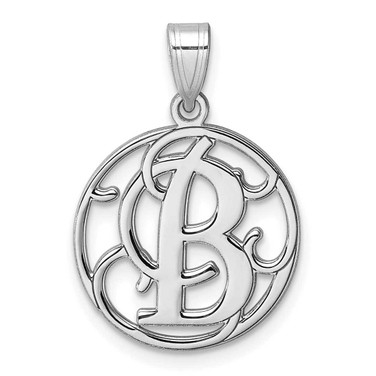 Image of Small Sterling Silver Rhodium-plated Fancy Script Letter B Initial Pendant