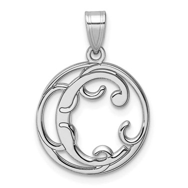 Image of Small Sterling Silver Rhodium-plated Fancy Script Letter C Initial Pendant