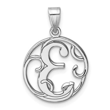 Image of Small Sterling Silver Rhodium-plated Fancy Script Letter E Initial Pendant
