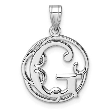 Image of Small Sterling Silver Rhodium-plated Fancy Script Letter G Initial Pendant