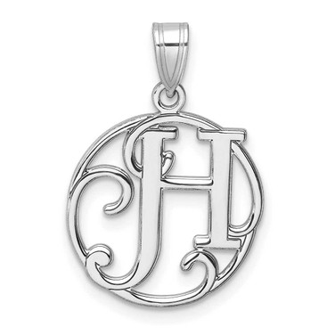 Image of Small Sterling Silver Rhodium-plated Fancy Script Letter H Initial Pendant