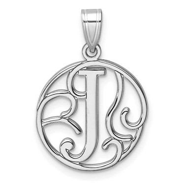 Image of Small Sterling Silver Rhodium-plated Fancy Script Letter J Initial Pendant