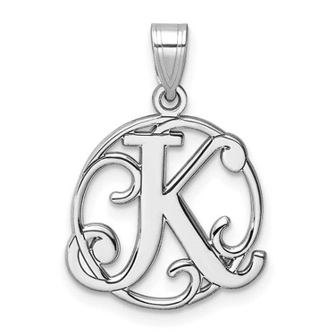 Image of Small Sterling Silver Rhodium-plated Fancy Script Letter K Initial Pendant