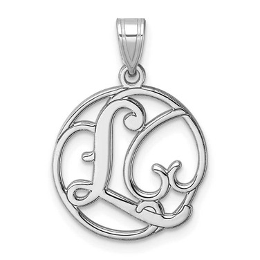 Image of Small Sterling Silver Rhodium-plated Fancy Script Letter L Initial Pendant