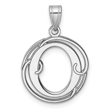Image of Small Sterling Silver Rhodium-plated Fancy Script Letter O Initial Pendant