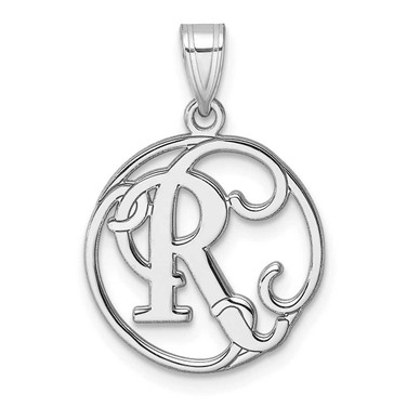 Image of Small Sterling Silver Rhodium-plated Fancy Script Letter R Initial Pendant