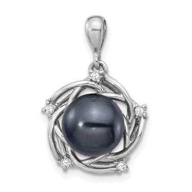 Image of 14k White Gold 8-9mm Round Saltwater Cultured Tahitian Pearl .075ctw Diamond Pendant