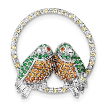 Image of Sterling Silver Rhodium-plated CZ Birds on Perch Chain Slide Pendant