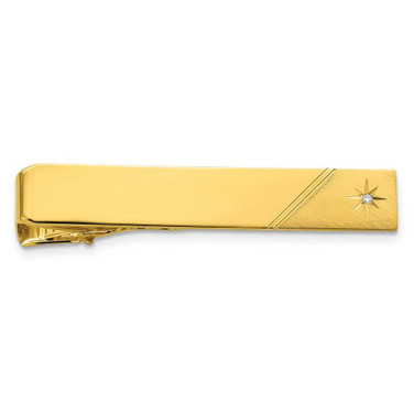 Image of Kelly Waters Gold-plated .01 ctw Diamond Polished and Satin Tie Bar